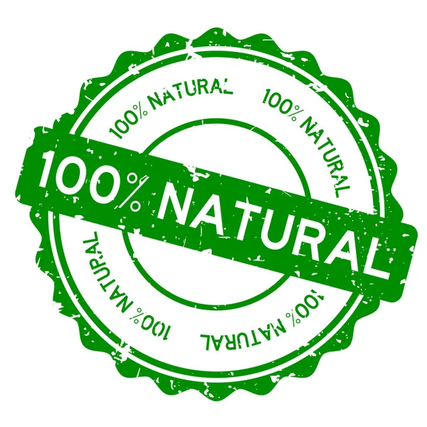 Grunge Verde 100 Naturale Parola Rotonda Gomma Sigillo Timbro Sfondo — Vettoriale Stock