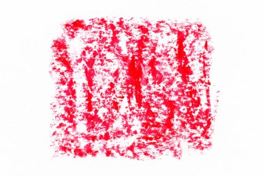 Dikdörtgen ya da beyaz kağıt arka planda kare şeklinde kırmızı renk yağ pastel çizimi