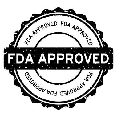 Grunge Black FDA (Gıda ve İlaç İdaresinin kısaltması) beyaz arka planda kelime yuvarlak lastik mühür damgası onaylandı
