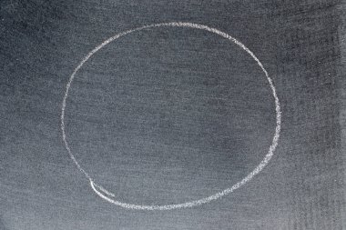 Beyaz renkli tebeşirle çizilen el veya siyah tahta arka planda oval şekil