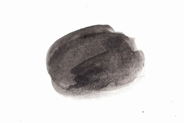 Yuvarlak Fırça Olarak Siyah Renkli Suluboya Çizimi Veya Beyaz Kağıt — Stok fotoğraf