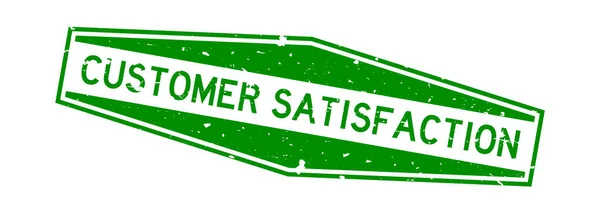 Grunge Green Customer Satisfaction Word Hexagon Rubber Seal Stamp White — Stock Vector