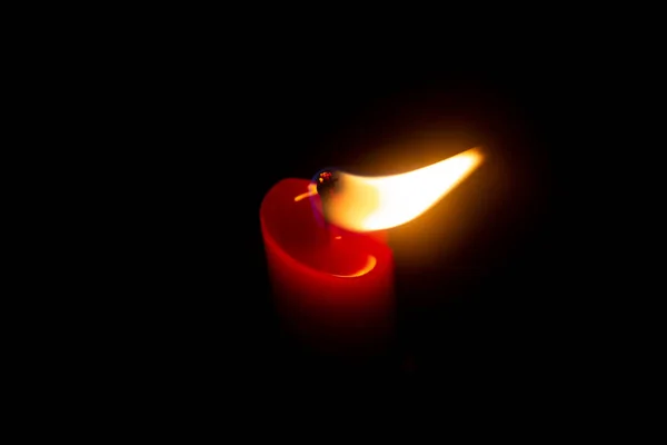 Red Candle Yellow Flame Black Background — Stock Photo, Image