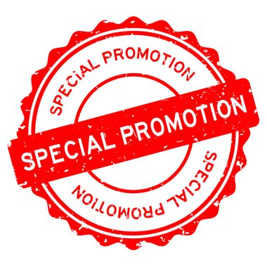 Grunge kırmızı özel tanıtım kelimesi beyaz arka planda lastik mühür damgası