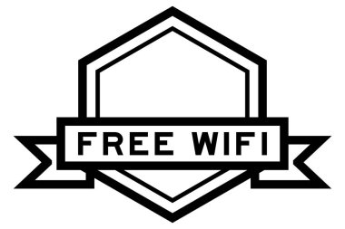 Altıgen vintage etiket pankartı siyah renkli ve beyaz arkaplanda ücretsiz kablosuz internet var