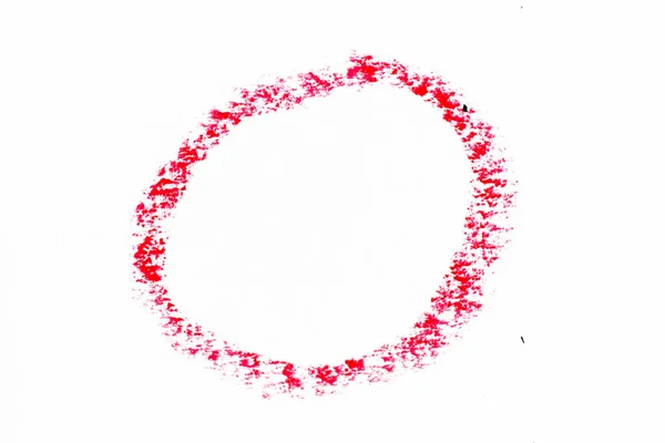 Red Color Oil Pastel Drawing Circle Shape White Paper Background — Stock Photo, Image