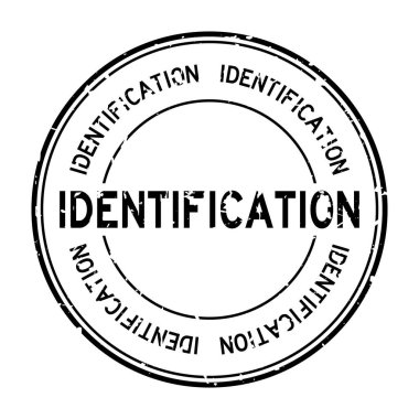 Grunge siyah tanımlama kelime yuvarlak lastik mühür beyaz arka planda