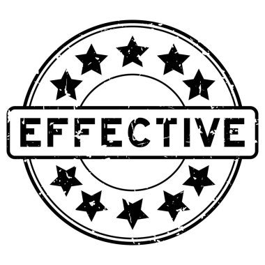 Beyaz arkaplanda yıldız simgesi yuvarlak lastik mühür damgalı Grunge siyah etkili kelime