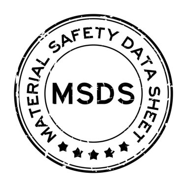 Grunge siyah MSDS (malzeme güvenlik veri tablosunun kısaltılmışı) beyaz arkaplanda yuvarlak lastik mühür