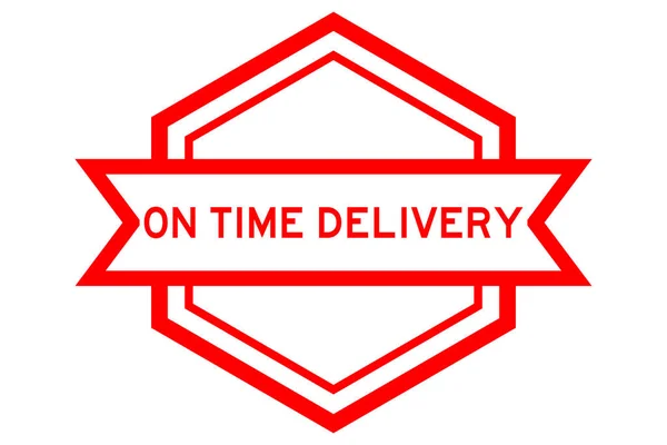 Εξάγωνο Vintage Label Banner Κόκκινο Χρώμα Λέξη Στο Time Delivery — Διανυσματικό Αρχείο