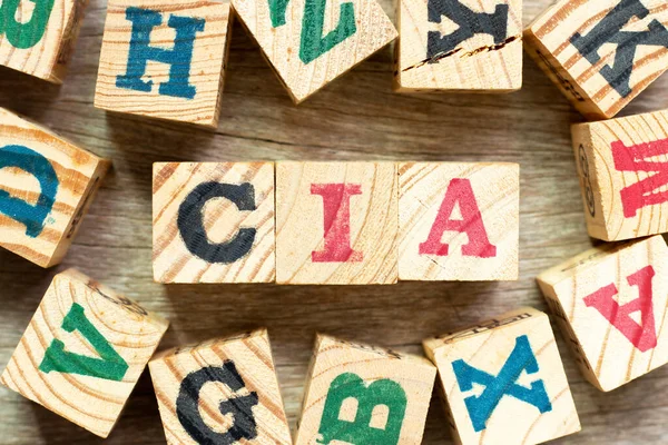 Alphabet letter block in word CIA (abbreviation of certified internal auditor) with another on wood background
