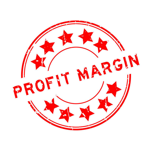 Grunge red profit margin word with star icon round rubber seal stamp on white background