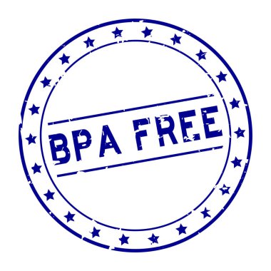 Grunge blue BPA (Bisphenol A 'nın kısaltması) beyaz arkaplanda beleş lastik mühür
