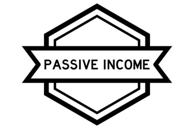 Altıgen vintage etiket pankartı siyah renkli ve beyaz arkaplanda pasif gelir sözcüğü var