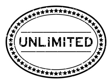 Grunge siyah sınırsız kelime oval lastik mühür beyaz arka planda