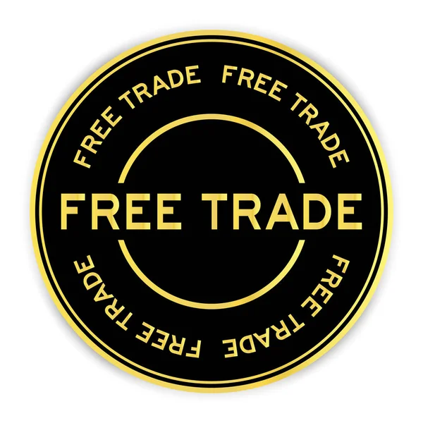 Schwarze Und Goldene Farbe Runde Aufkleber Mit Wort Freihandel Auf — Stockvektor