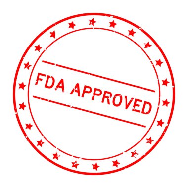 Grunge Red FDA (Gıda ve İlaç İdaresinin kısaltması) beyaz arka planda kelime yuvarlak lastik mühür damgası onaylandı