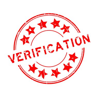 Beyaz arkaplanda yıldız simgesi yuvarlak lastik mühür damgalı Grunge kırmızı doğrulama sözcüğü