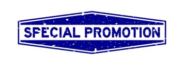 Grunge Blue özel promosyon kelimesi altıgen lastik mühür beyaz arka planda