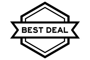 Altıgen vintage etiket pankartı siyah renkli ve beyaz arkaplanda en iyi anlaşma