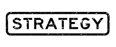 Grunge siyah strateji kelime kare lastik mühür beyaz arka planda