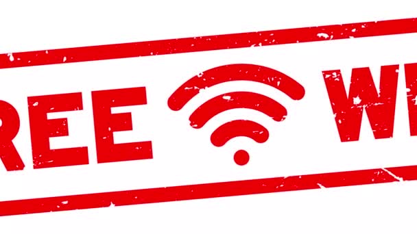 Grunge Rouge Wifi Gratuit Mot Avec Icône Signal Carré Cachet — Video