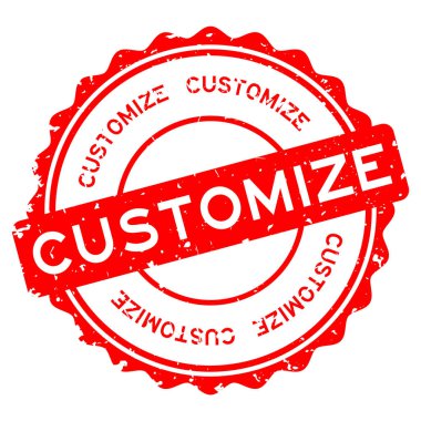 Grunge kırmızısı beyaz arkaplanda kelime yuvarlak lastik mühür damgasını özelleştir