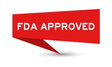 FDA sözcüğünün beyaz arkaplanda onaylandığı kırmızı renkli kağıt konuşma afişi