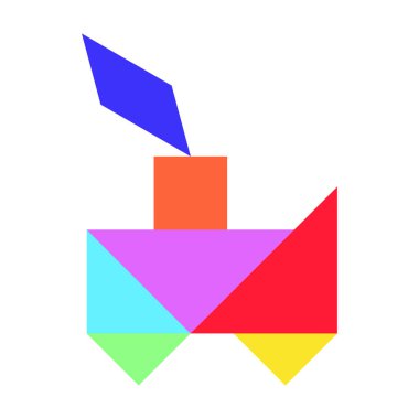 Beyaz arkaplanda tren şeklinde renk tangramı bulmacası (Vektör)