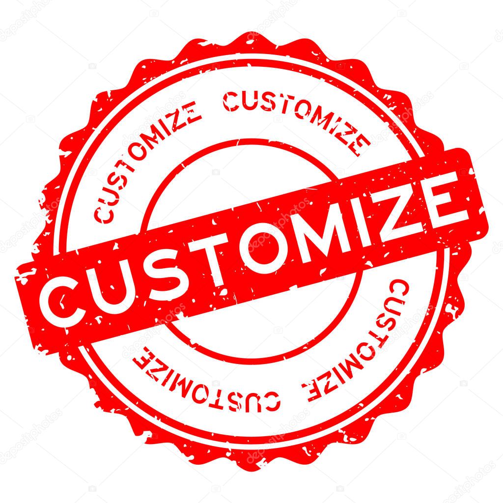 Grunge red customize word round rubber seal stamp on white background