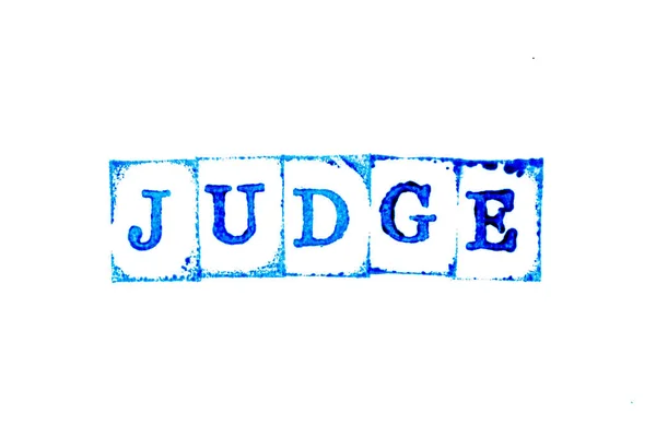 Blaue Farbe Tinte Des Gummistempels Wort Richter Auf Weißem Papierhintergrund — Stockfoto