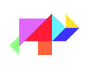 Beyaz arkaplanda gergedan şeklinde renk tangramı yapbozu 