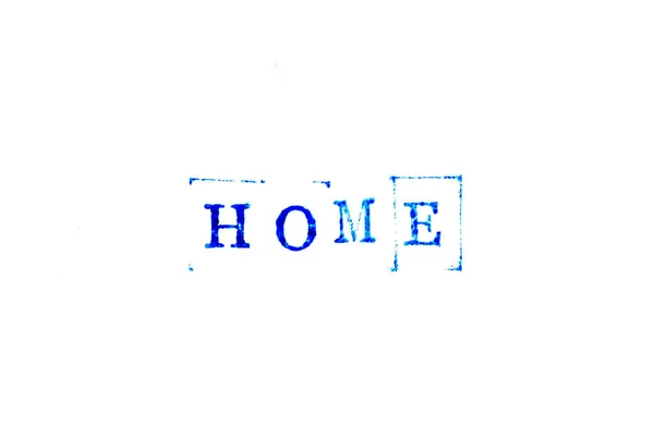 Tinta Color Azul Sello Goma Word Home Sobre Fondo Papel — Foto de Stock