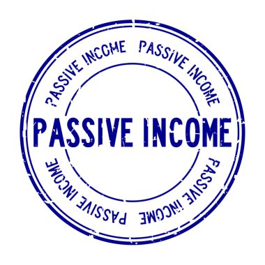 Grunge mavi pasif gelir sözcüğü beyaz arka planda lastik mühür damgası