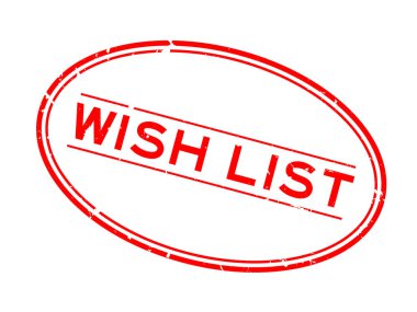 Grunge kırmızı dilek listesi kelime oval lastik mühür beyaz arka planda