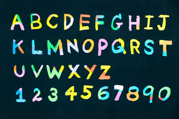 Caratteri Disegno Mano Colorati Dell Alfabeto Inglese Maiuscolo Numero Sfondo — Foto Stock