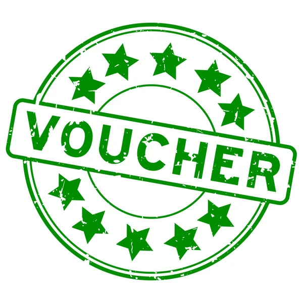 Grunge yeşil kupon kelime yuvarlak lastik mühür beyaz arka planda