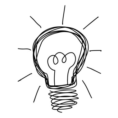 Beyaz arkaplanda ampul şeklinde siyah renkli çizim çizimi
