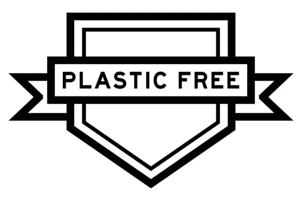 Vintage Black Color Pentagon Label Banner Word Plastic Free White — Stock Vector