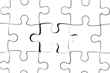 Beyaz arkaplanda yapbozun siyah renk taslağı (Vektör)