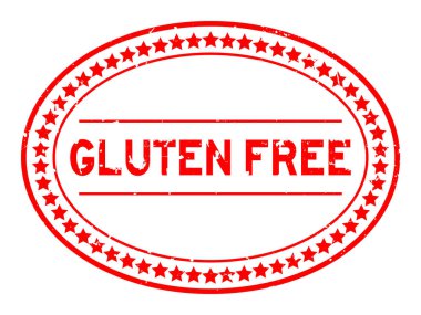 Grunge kırmızı glüten ücretsiz kelime oval lastik mühür beyaz arka planda