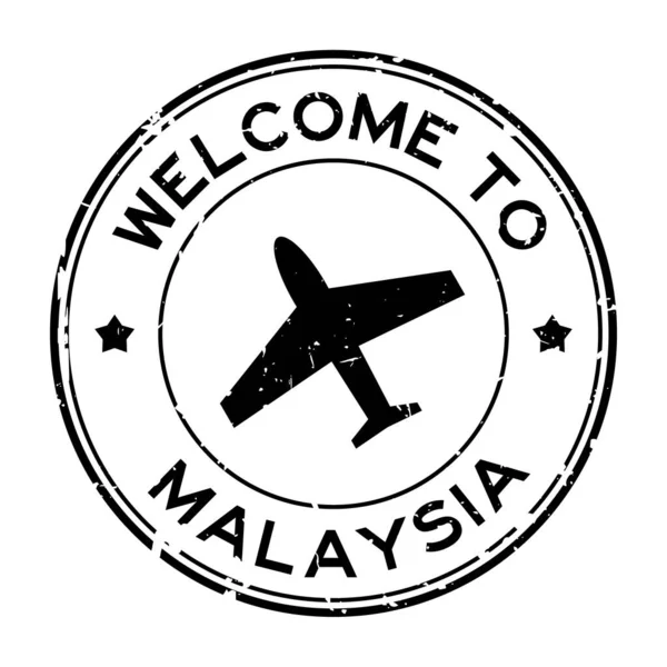 Grunge Black Welcome Malaysia Word Airplane Icon Rubber Seal Stamp —  Vetores de Stock