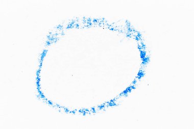 Beyaz kağıda yuvarlak veya yuvarlak şekilli mavi renkli yağlı pastel çizim