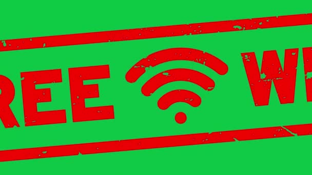 Grunge Červená Zdarma Wifi Slovo Čtverec Gumové Razítko Zoom Zeleném — Stock video