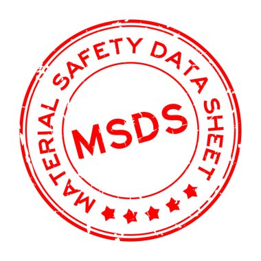 Grunge kırmızı MSDS (malzeme güvenlik veri tablosunun kısaltması) beyaz arkaplanda yuvarlak lastik mühür