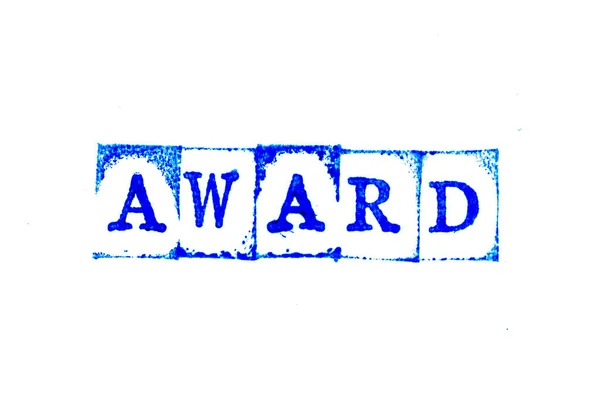 Blue Color Ink Rubber Stamp Word Award White Paper Background — Stock Photo, Image