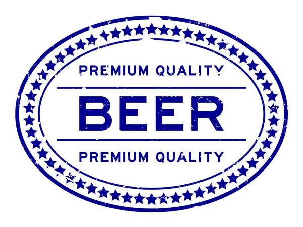 Grunge Blauwe Premium Kwaliteit Bier Woord Ovale Rubber Zegel Stempel — Stockvector