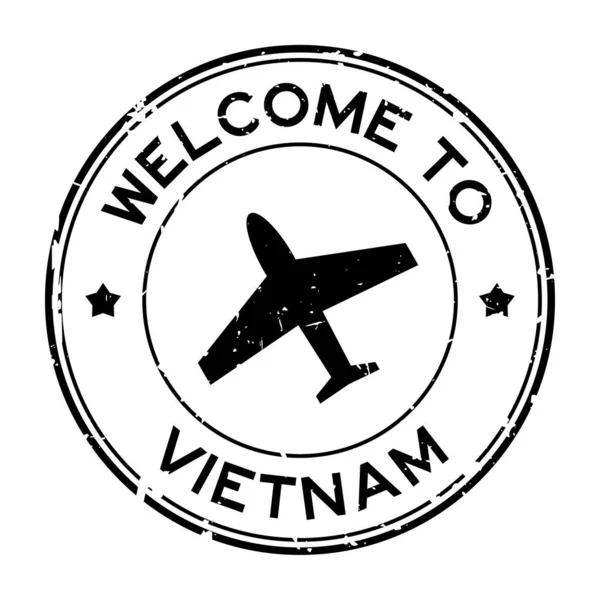 Grunge Black Welcome Vietnam Word Airplane Icon Rubber Seal Stamp —  Vetores de Stock