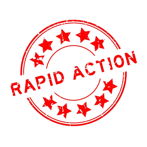 Grunge Red Rapid Action Wort Mit Stern Symbol Runden Gummidichtungsstempel — Stockvektor