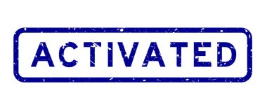 Grunge mavi kelime etkinleştirilmiş beyaz arka planda kare lastik mühür